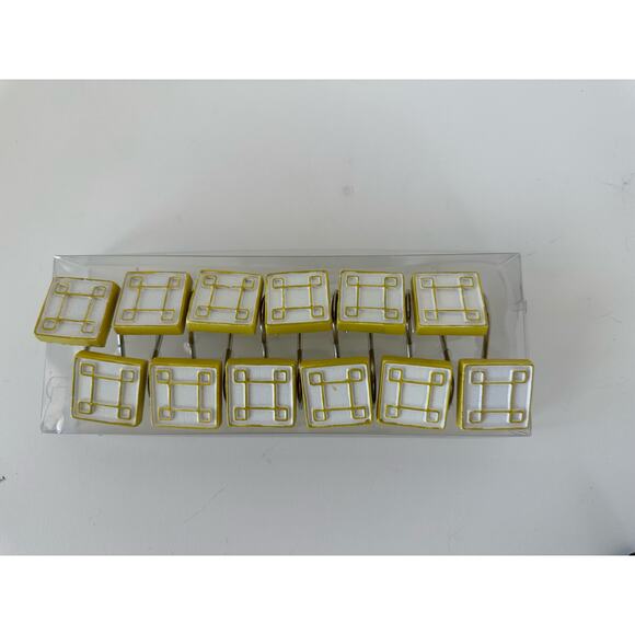 Shower Curtain Rings Hooks, geometric yellow & white, set of 12 - Picture 2 of 6
